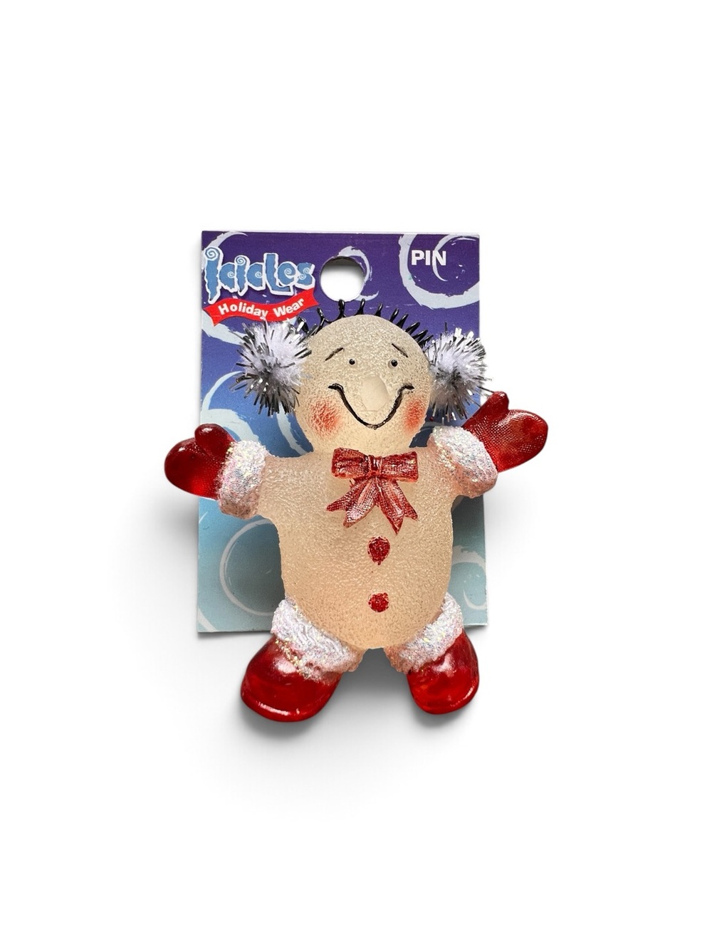 VTG Icicles Holiday Snowman Pin Sparkling Red Accents 2000 NIP Great Collectible